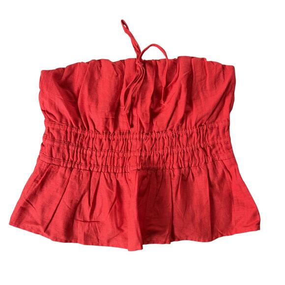Unknown Tops - Tank Cropped Womens S Red Square Neck Ruffle Strap Elastic Waist Summer